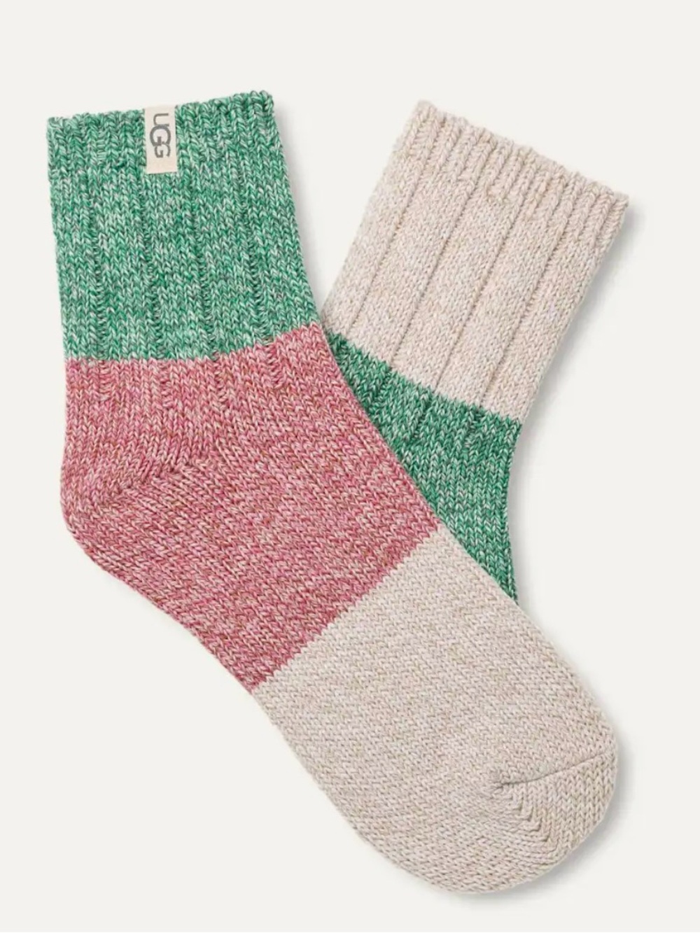 UGG Women's Quarter Socks in Cream with Teal Accent onesize